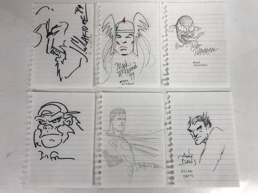 Collection Of (6) Vintage 1999 Comic Books Illustrations And Signatures Including Mark McKenna, Ron Randall, Alan Davis, Jim Calafiore And More [Photo 1]