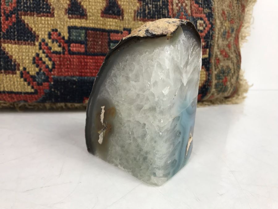 Polished Geode Bookend 4'H And Persian Rug Pillow 15' X 20' [Photo 2]