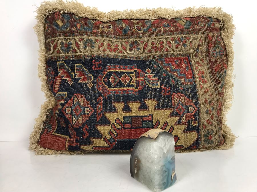 Polished Geode Bookend 4'H And Persian Rug Pillow 15' X 20' [Photo 1]