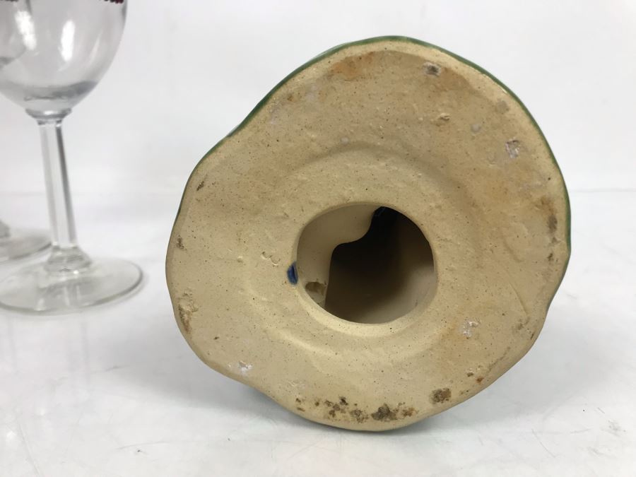 Glazed Ceramic Rooster Figurine And Pair Of Bedazzled US Flag Wine Glasses [Photo 12]