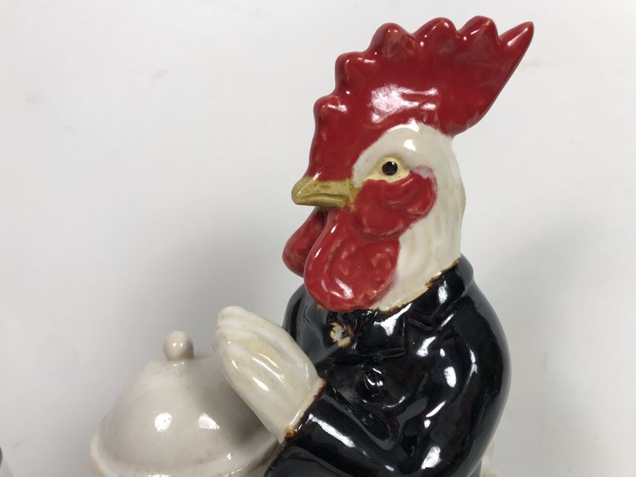 Glazed Ceramic Rooster Figurine And Pair Of Bedazzled US Flag Wine Glasses [Photo 6]