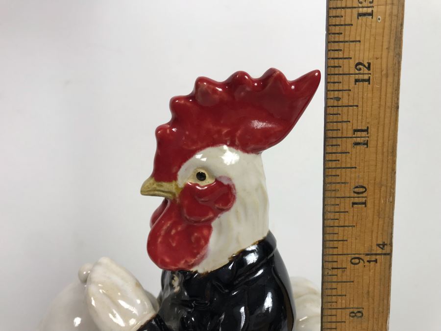 Glazed Ceramic Rooster Figurine And Pair Of Bedazzled US Flag Wine Glasses [Photo 13]