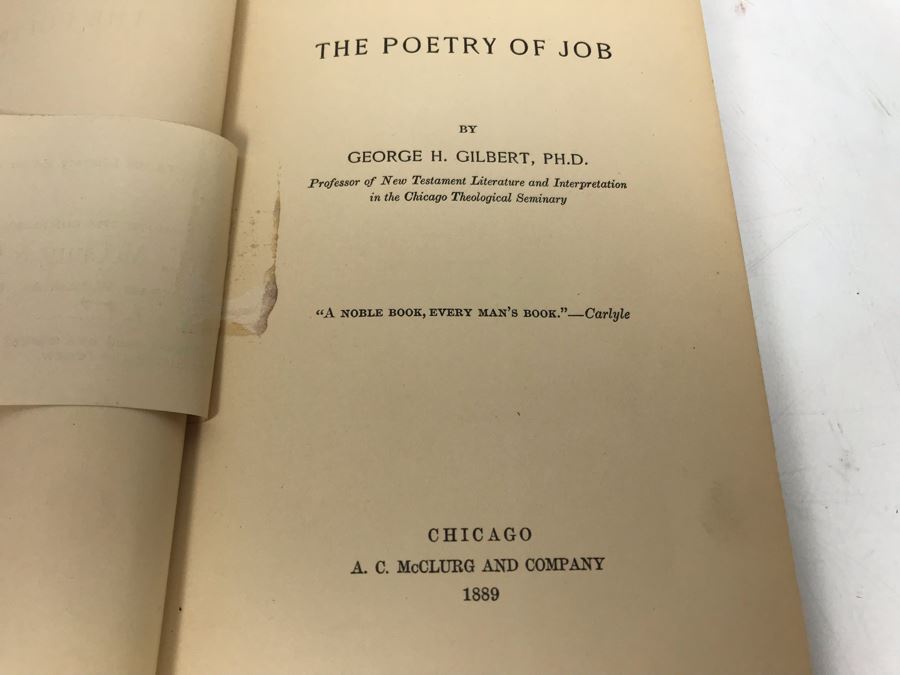 Antique 1889 Hardcover Book The Poetry Of Job By George H. Gilbert A. C. McClurg & Company With Tag Requesting Book Review [Photo 5]