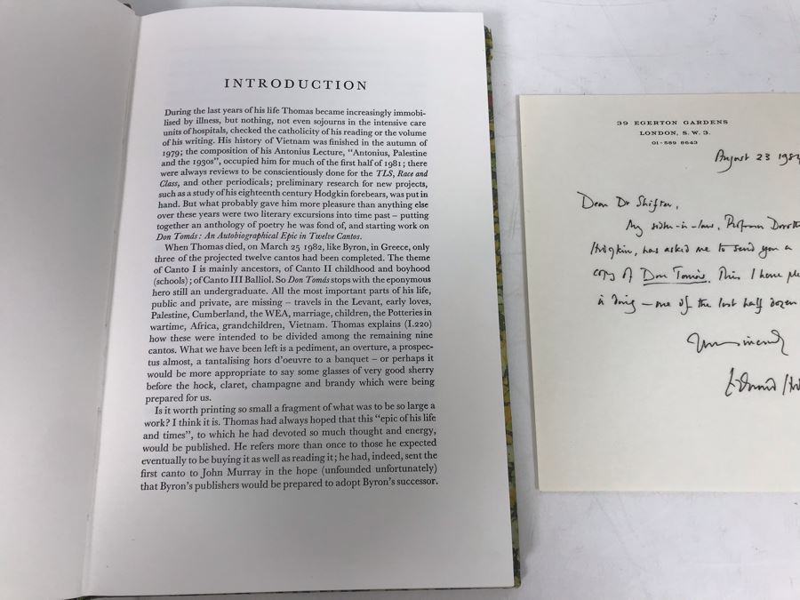 Privately Printed First Edition Book 1983 Don Tomas Fragment Of An Autobiographical Epic By Thomas Lionel Hodgkin With Personalized Signed Letter By Thomas Hodgkin 274 Of 300 Copies [Photo 8]