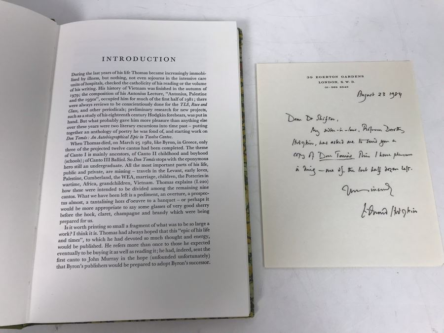Privately Printed First Edition Book 1983 Don Tomas Fragment Of An Autobiographical Epic By Thomas Lionel Hodgkin With Personalized Signed Letter By Thomas Hodgkin 274 Of 300 Copies [Photo 9]