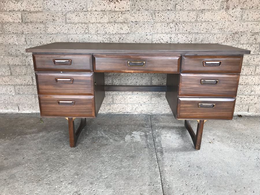 Mid-Century Modern Desk (Upper Left Drawer Pull Is Cracked) [Photo 4]