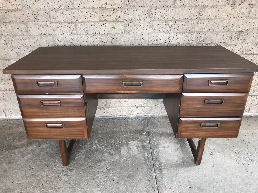 Mid-Century Modern Desk (Upper Left Drawer Pull Is Cracked) [Photo 3]
