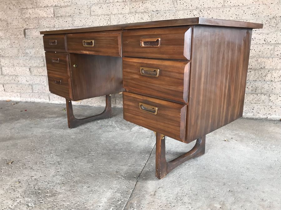 Mid-Century Modern Desk (Upper Left Drawer Pull Is Cracked) [Photo 6]