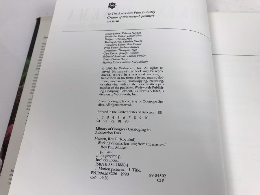 Signed Copy Of Working Cinema Learning From The Masters Hardcover Book By Roy Paul Madsen [Photo 6]