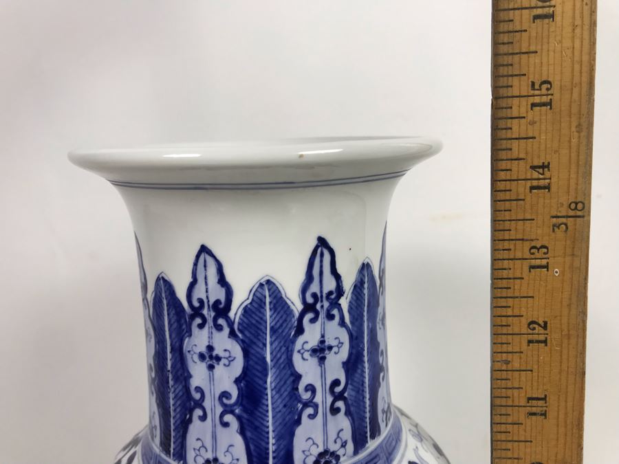Signed Handpainted Asian Blue And White Vase 14'H [Photo 18]