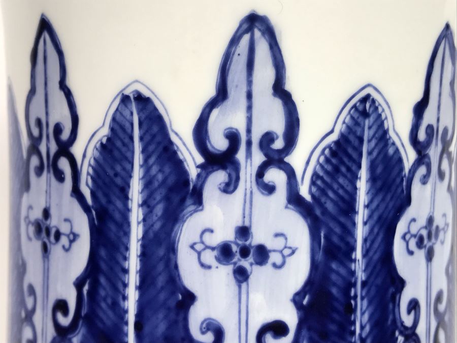 Signed Handpainted Asian Blue And White Vase 14'H [Photo 5]