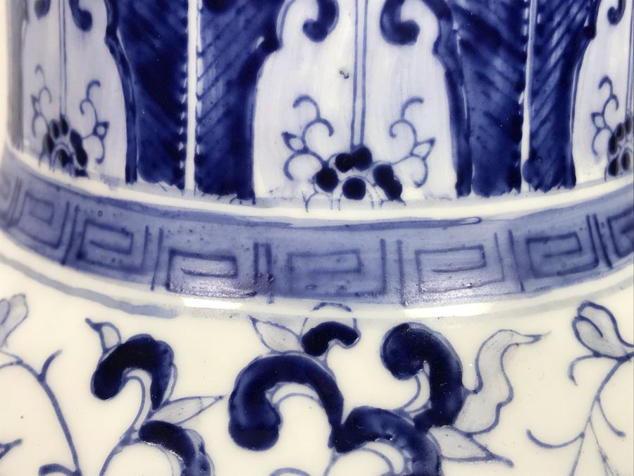 Signed Handpainted Asian Blue And White Vase 14'H [Photo 7]
