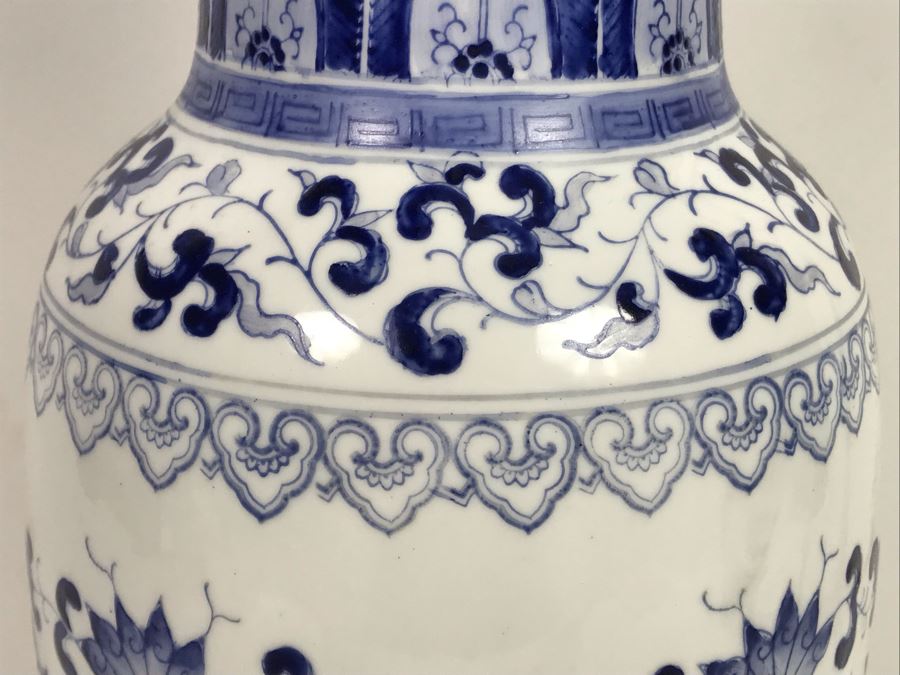 Signed Handpainted Asian Blue And White Vase 14'H [Photo 8]