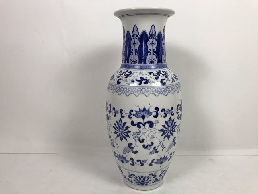 Signed Handpainted Asian Blue And White Vase 14'H [Photo 12]