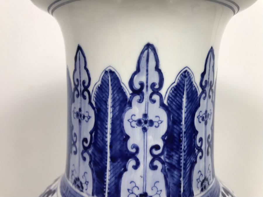 Signed Handpainted Asian Blue And White Vase 14'H [Photo 4]