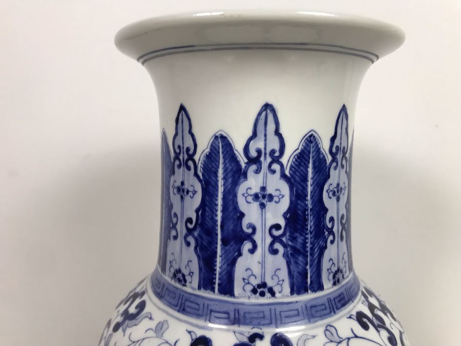 Signed Handpainted Asian Blue And White Vase 14'H [Photo 3]