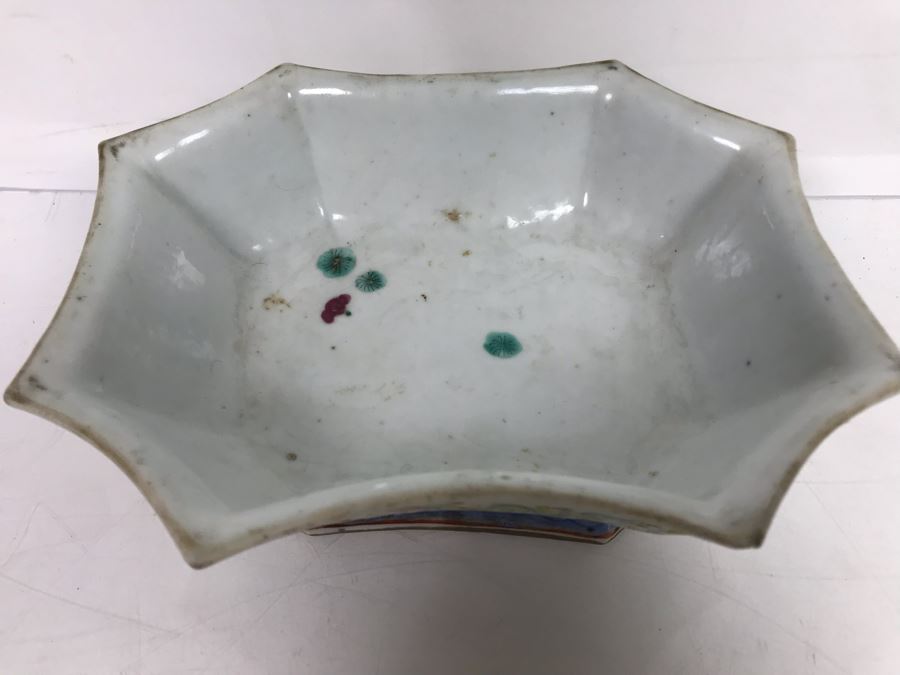 Signed Old Chinese Porcelain Bowl 7.5' X 6' X 2.5'H Slight Chip In Corner [Photo 8]