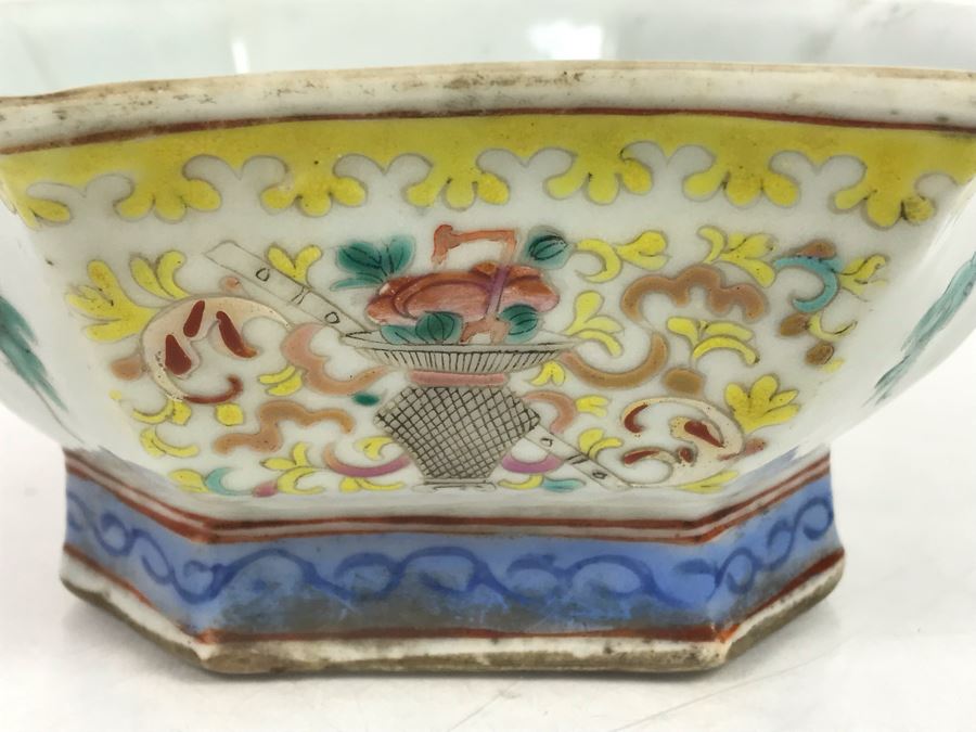 Signed Old Chinese Porcelain Bowl 7.5' X 6' X 2.5'H Slight Chip In Corner [Photo 7]