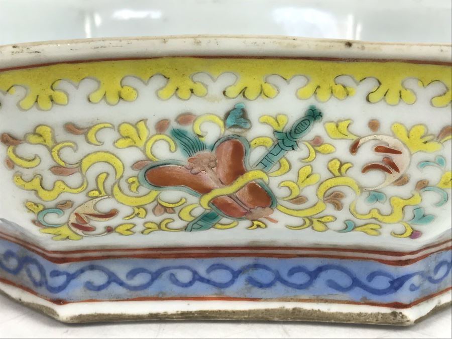 Signed Old Chinese Porcelain Bowl 7.5' X 6' X 2.5'H Slight Chip In Corner [Photo 12]