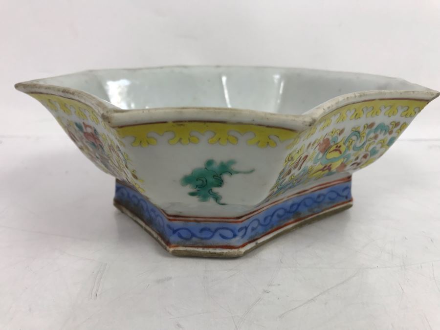 Signed Old Chinese Porcelain Bowl 7.5' X 6' X 2.5'H Slight Chip In Corner [Photo 10]