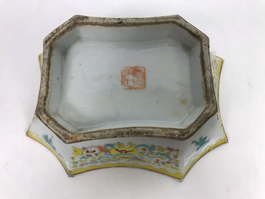 Signed Old Chinese Porcelain Bowl 7.5' X 6' X 2.5'H Slight Chip In Corner [Photo 14]