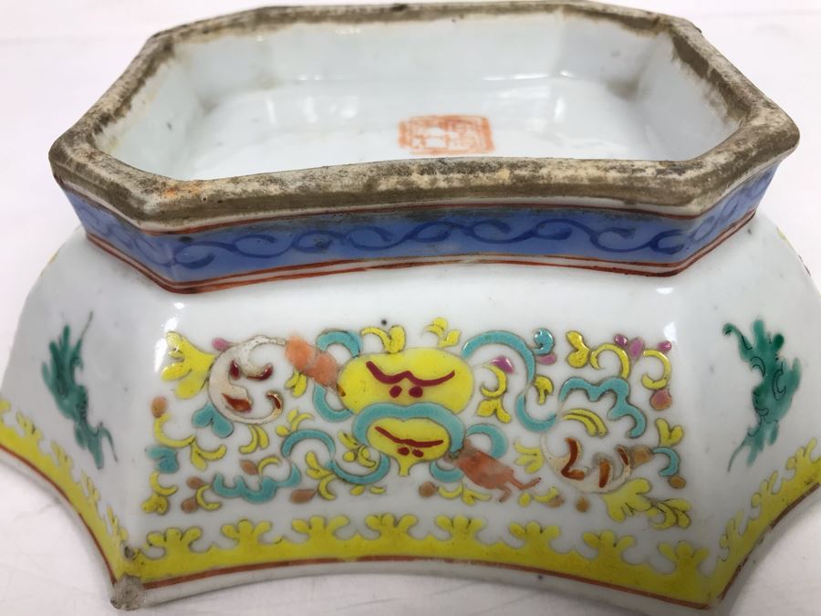Signed Old Chinese Porcelain Bowl 7.5' X 6' X 2.5'H Slight Chip In Corner [Photo 3]
