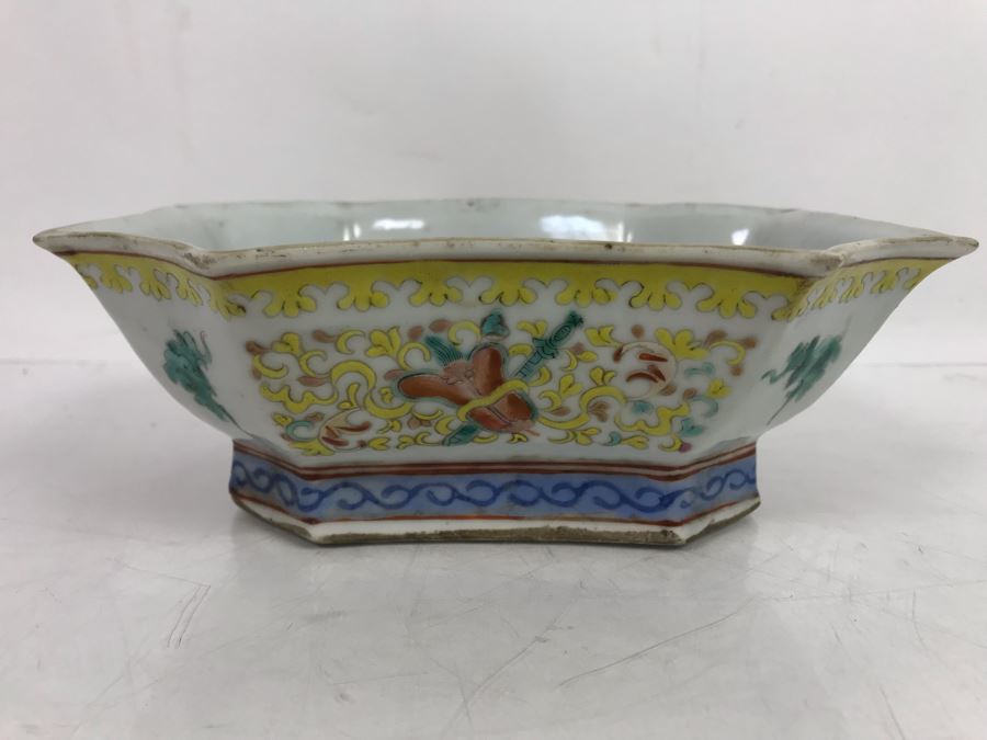 Signed Old Chinese Porcelain Bowl 7.5' X 6' X 2.5'H Slight Chip In Corner [Photo 11]