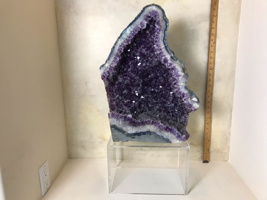 Stunning Large Amethyst Geode 19.5'H With Acrylic Clear Stand Retails $1,500