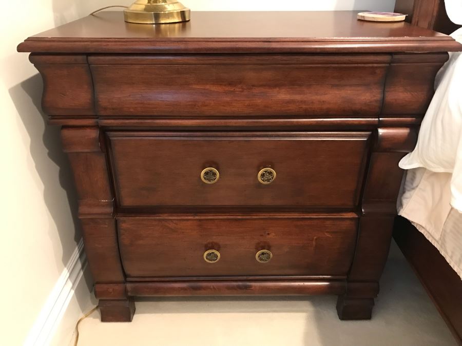 Guest Wooden Bedroom Set Includes: (2) Queen Size Sleigh Beds With Mattresses, Boxsprings And Bedding, Dresser With Mirror, (2) Nightstands And Armoire (Armoire Has Chip)  - See Photos [Photo 7]