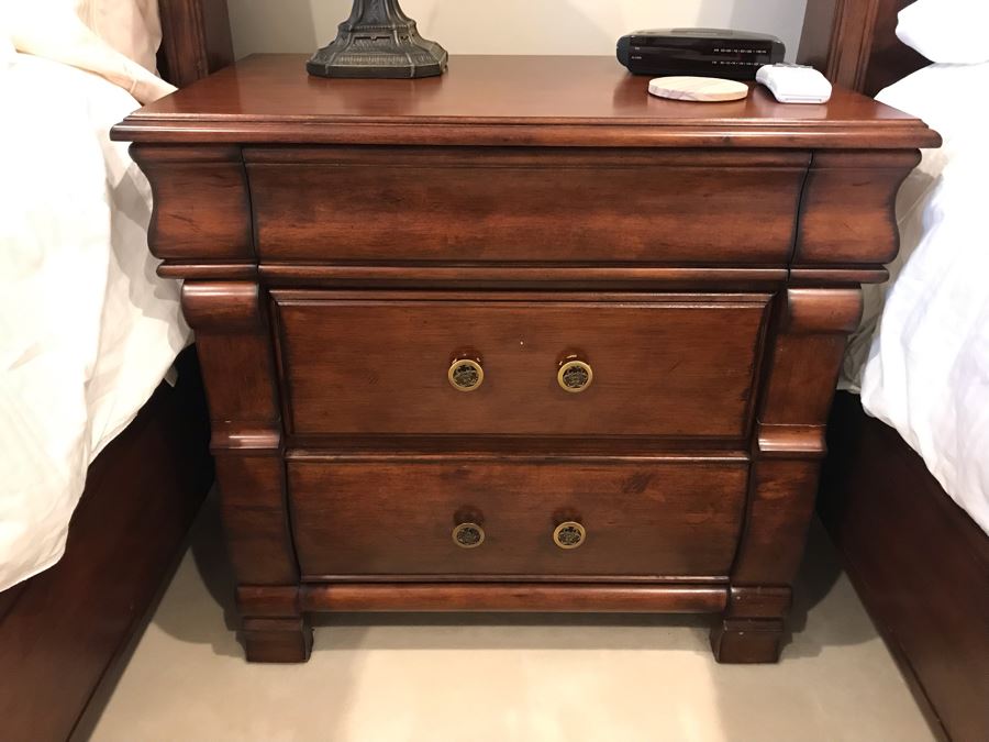 Guest Wooden Bedroom Set Includes: (2) Queen Size Sleigh Beds With Mattresses, Boxsprings And Bedding, Dresser With Mirror, (2) Nightstands And Armoire (Armoire Has Chip)  - See Photos [Photo 6]