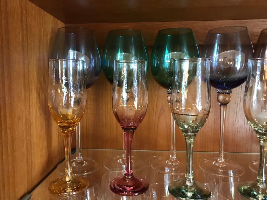 (13) Colored Glass Stemware Lot