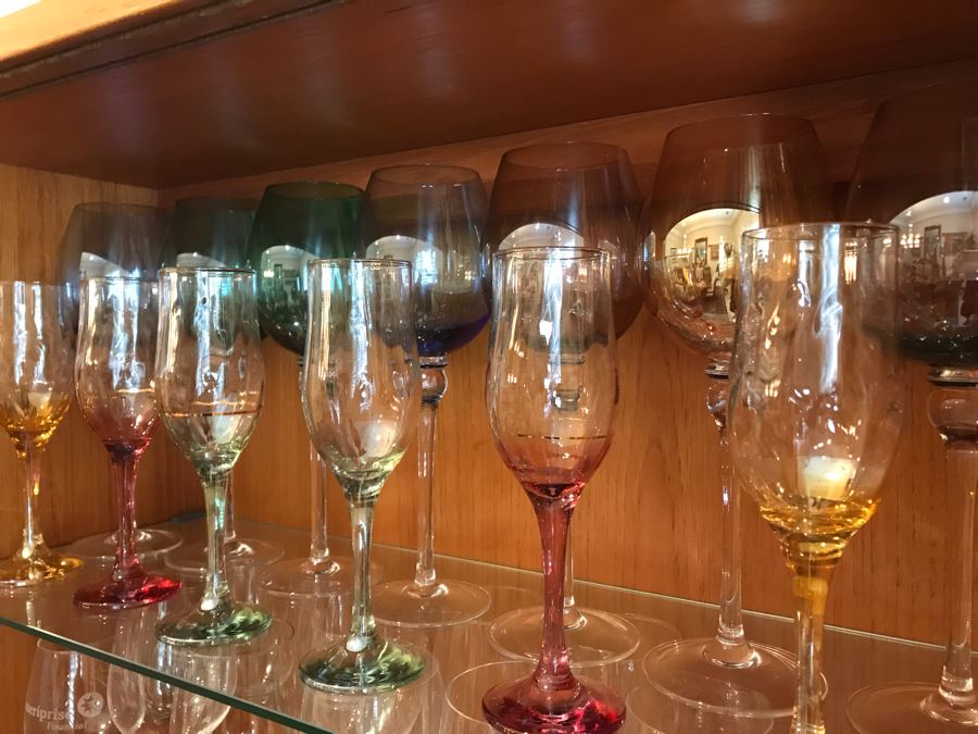 (13) Colored Glass Stemware Lot