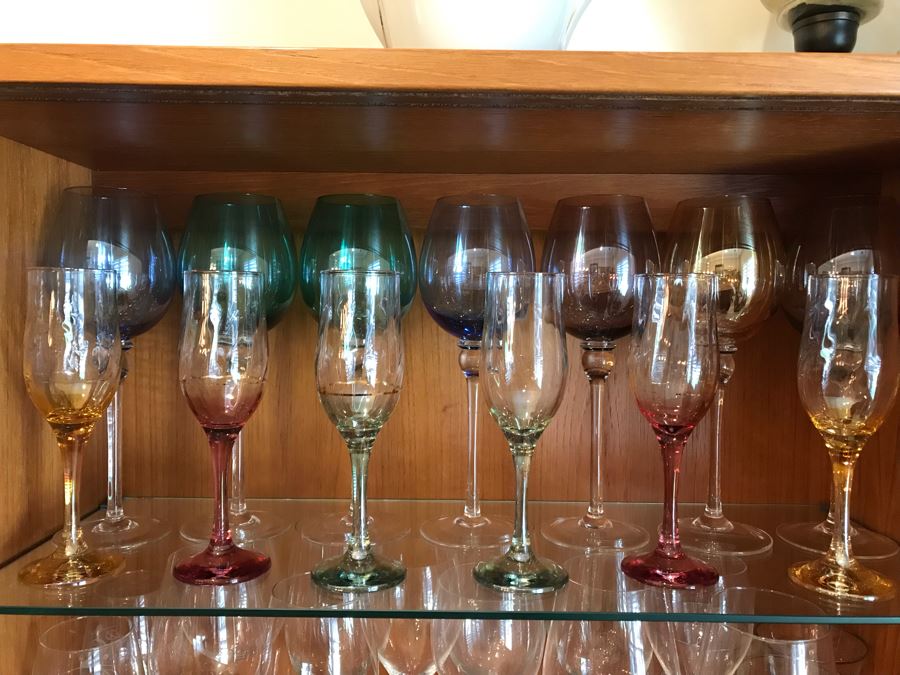 (13) Colored Glass Stemware Lot [Photo 1]