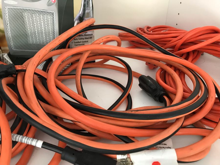 (3) Heavy Duty Extension Cords, Fan, Ceramic Heater And Brinkmann QBeam