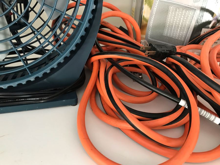 (3) Heavy Duty Extension Cords, Fan, Ceramic Heater And Brinkmann QBeam