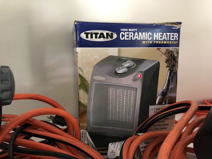 (3) Heavy Duty Extension Cords, Fan, Ceramic Heater And Brinkmann QBeam
