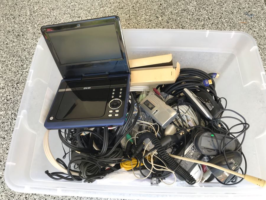 Various Electronics And Cables Including Portable DVD Player, Wireless Speakers, Voice Cassette Recorder - See Photos [Photo 3]