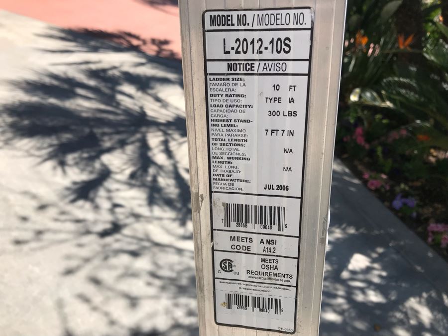 10' Heavy Duty Louisville Aluminum Ladder Model No L-2012-10S [Photo 8]