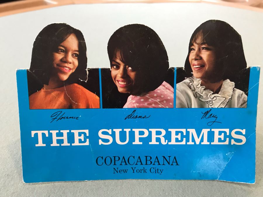 SIGNED The Supremes Table Promotional Card From Debut Engagement At Prestigious Copacabana Nightclub In New York City Signed By Dianna Ross, Florence Ballard And Mary Wilson - Client Attended Event (Cards Were On Each Table) [Photo 2]