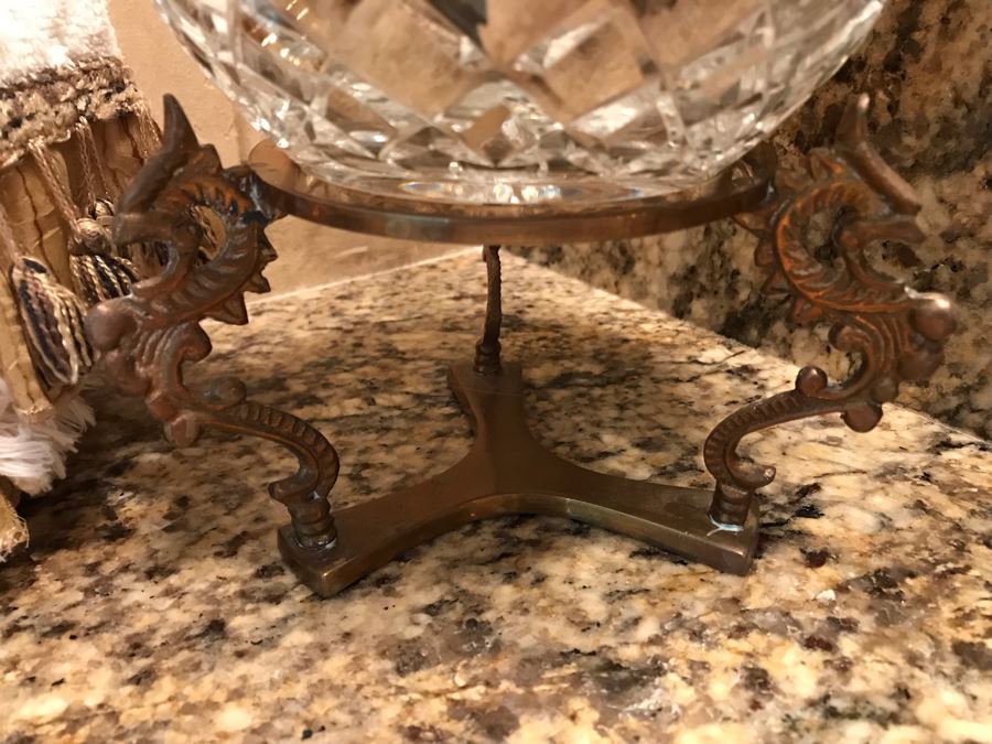 Brass Towel Holder, Gold Tone Tissue Box And Crystal Bowl With Metal Stand [Photo 4]