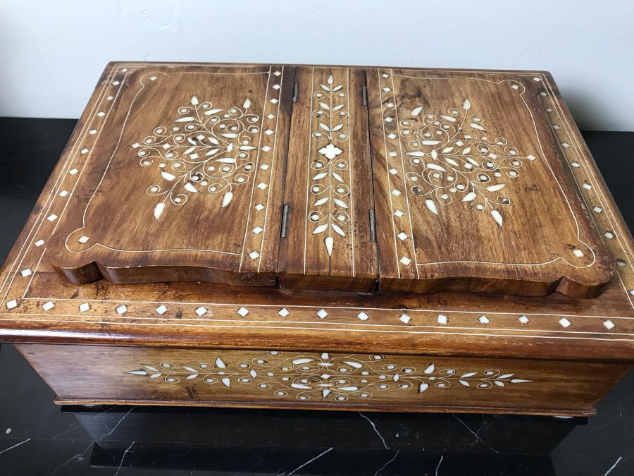 Stunning Wooden Inlaid Bone Book Storage Box Adjustable Stand For Booking Reading [Photo 10]