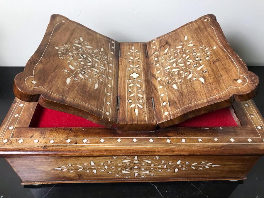 Stunning Wooden Inlaid Bone Book Storage Box Adjustable Stand For Booking Reading [Photo 3]
