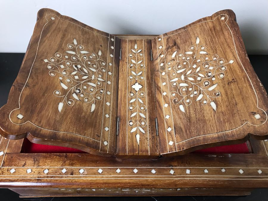 Stunning Wooden Inlaid Bone Book Storage Box Adjustable Stand For Booking Reading [Photo 4]