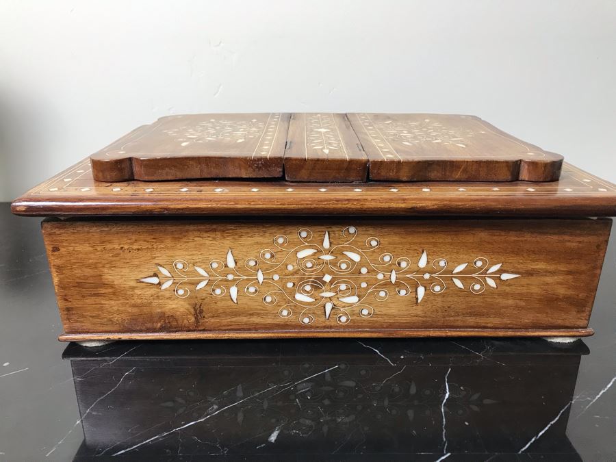 Stunning Wooden Inlaid Bone Book Storage Box Adjustable Stand For Booking Reading [Photo 13]