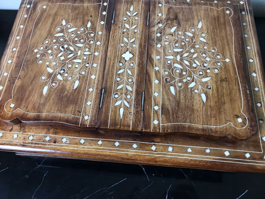 Stunning Wooden Inlaid Bone Book Storage Box Adjustable Stand For Booking Reading [Photo 12]