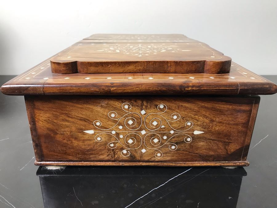 Stunning Wooden Inlaid Bone Book Storage Box Adjustable Stand For Booking Reading [Photo 8]