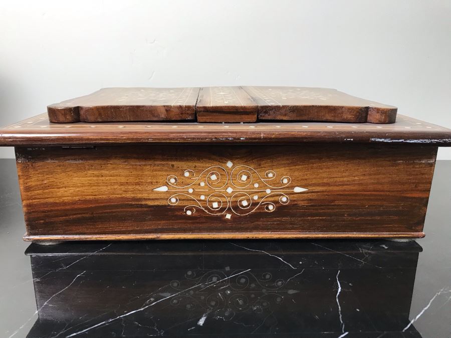 Stunning Wooden Inlaid Bone Book Storage Box Adjustable Stand For Booking Reading [Photo 9]