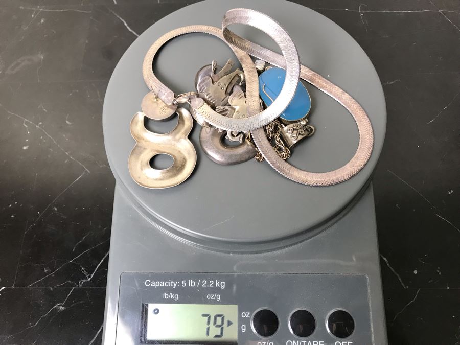 Sterling Silver Jewelry Lot: Pair Of Earrings, Bracelet, Stunning Pendant And Necklace 79g Total Weight [Photo 15]