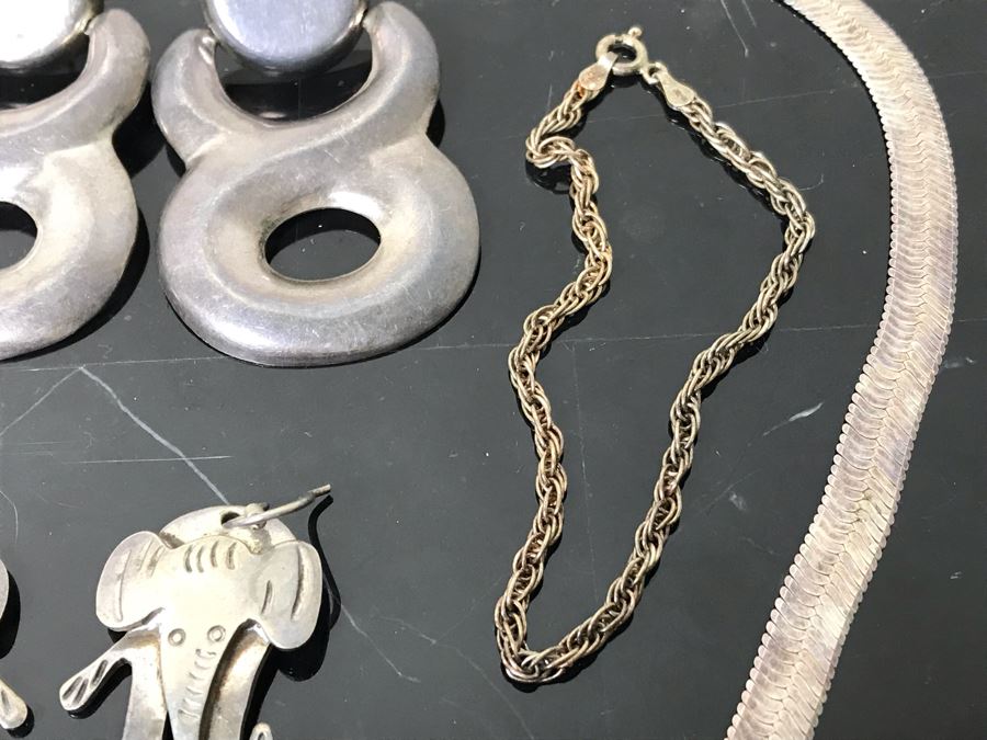 Sterling Silver Jewelry Lot: Pair Of Earrings, Bracelet, Stunning Pendant And Necklace 79g Total Weight [Photo 9]