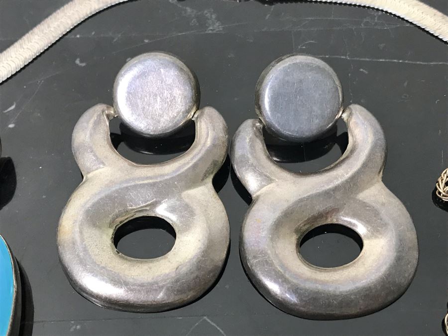 Sterling Silver Jewelry Lot: Pair Of Earrings, Bracelet, Stunning Pendant And Necklace 79g Total Weight [Photo 8]